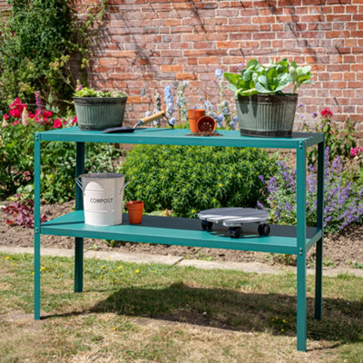 Primrose 2 Tier Greenhouse Staging Green Easy Store Folding Metal Staging Shelving 1.18m - 3
