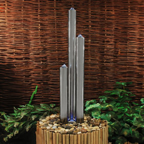 Primrose 3 Brushed Tubes Stainless Steel Water Feature with Lights 121cm