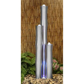 Primrose 3 Polished Tubes Stainless Steel Water Feature with Lights Indoor Outdoor  H156cm