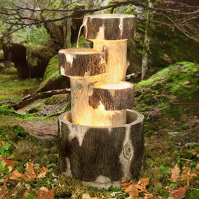 Primrose 3-Tier Log Cascading Patio Garden Water Feature with Lights for Indoor & Outdoor Use H75cm