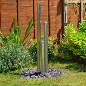 Primrose 3 Tier Stainless Steel Tubes Water Feature with Lights Indoor Outdoor Fountain