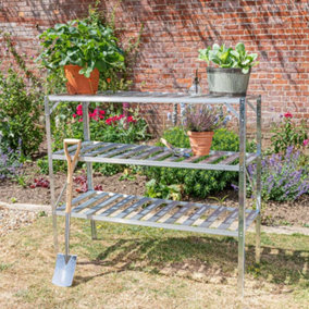 Primrose 3-Tier Traditional Garden Greenhouse Staging Silver 1.5m