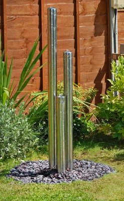 Primrose 3-Tier Tube Stainless Steel Water Feature with Lights Indoor Outdoor  H135cm