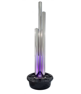 Primrose 3 Tubes Stainless Steel Metal Water Feature with Colour LEDs Indoor Outdoor H185cm