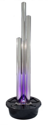 Primrose 3 Tubes Stainless Steel Metal Water Feature with Colour LEDs Indoor Outdoor H185cm