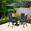 Primrose 4 Seater Dining Set Garden Furniture With Parasol Reclining Chairs Glass Table In Black