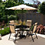 Primrose 4 Seater Dining Set Garden Furniture With Parasol Reclining Chairs Glass Table In Mocha