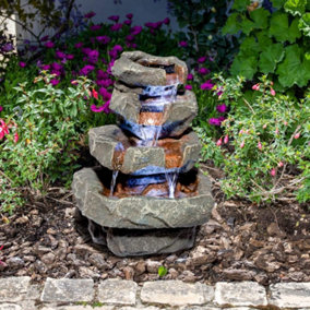 Primrose 4-Tier Cascading Rock Self Contained Water Feature with LED Lights