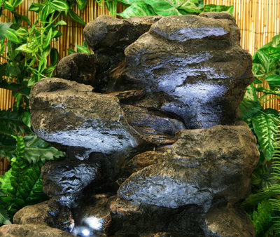 Primrose 4-Tier Rock Falls Patio Garden Water Feature with LED Lights for Indoor & Outdoor Use H54cm