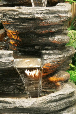 Primrose 4-Tier Rock Pool Cascading Water Feature with Lights for Indoor/Outdoor Use 100cm