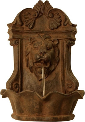 Primrose 40cm Dark Brown Small Lion Head Feature Wall Mounted Water Fountain