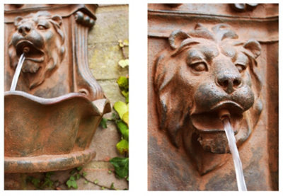 Primrose 40cm Dark Brown Small Lion Head Feature Wall Mounted Water Fountain