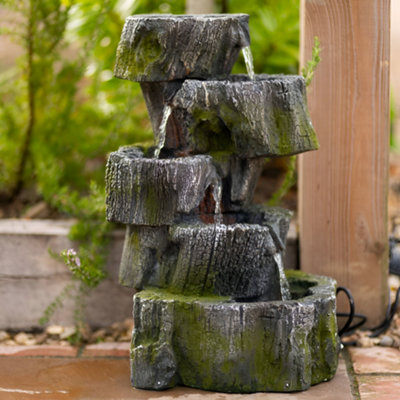 Primrose 5 Tier Tree Trunk Falls Cascading Garden Outdoor Water Feature Fountain with LED Lights H56cm