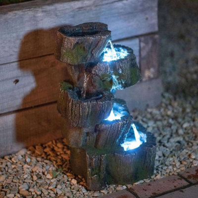Primrose 5 Tier Tree Trunk Falls Cascading Garden Outdoor Water Feature Fountain with LED Lights H56cm