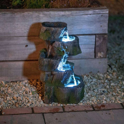 Primrose 5 Tier Tree Trunk Falls Cascading Garden Outdoor Water Feature Fountain with LED Lights H56cm