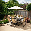 Primrose 6 Seater Dining Set Garden Furniture With Parasol Reclining Chairs Glass Table In Mocha