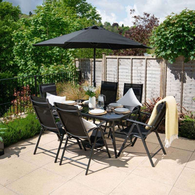 Primrose 6 Seater Garden Furniture Dining Set With Parasol