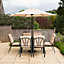 Primrose 6 Seater Garden Furniture Dining Set with Reversible Cushions and Crank Parasol in Beige