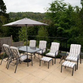 Primrose 6 Seater Reclining Chair Garden Dining Furniture Set Table Parasol Grey