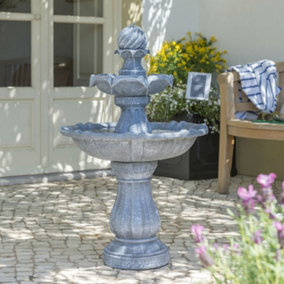 Primrose 92cm Grey Imperial Tiered Solar Powered Water Feature with LED Lights