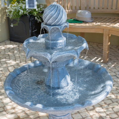 Primrose 92cm Grey Imperial Tiered Solar Powered Water Feature with LED Lights