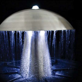 Primrose Abbey Falls Mushroom Water Feature Stainless Steel with Lights 49cm