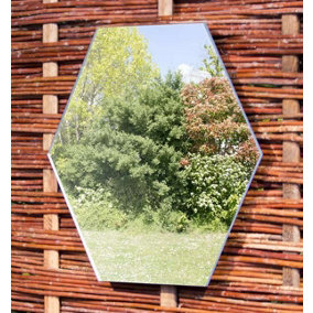 Primrose Acrylic Non Shatter Outdoor Wall Mounted Hexagonal Silver Garden Illusion Mirror 40cm