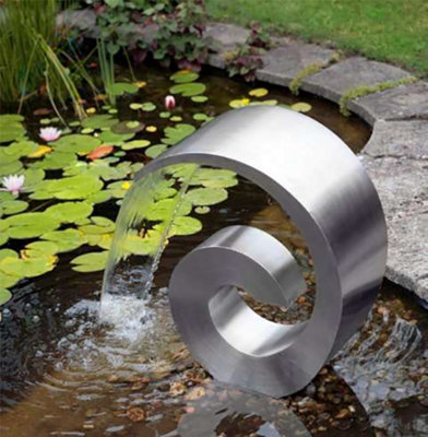 Primrose Ammonite Cascading Stainless Steel Water Feature Outdoor Pond Fountain - No Reservoir - H66cm