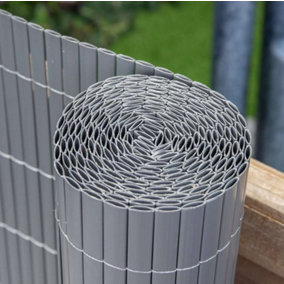 Primrose Artificial Grey Bamboo Cane Plastic Garden Fence Screening Roll Privacy Border 4m x 1.5m