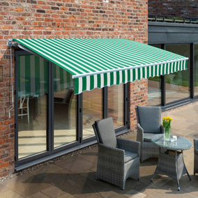 Primrose Awnings 2.0m x 1.5m Retractable Manual Green & White Awning Outdoor Patio Canopy