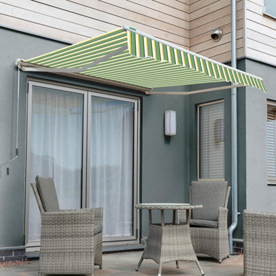 Primrose Awnings 2.0m x 1.5m Retractable Manual Half Cassette Green Stripe Awning Outdoor Patio Canopy