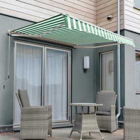 Primrose Awnings 2.0m x 1.5m Retractable Manual Half Cassette Green & White Awning Outdoor Patio Canopy