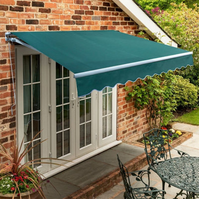 Primrose Awnings 2.0m x 1.5m Retractable Manual Standard Green Awning Outdoor Patio Canopy