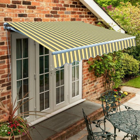 Primrose Awnings 2.0m x 1.5m Retractable Manual Standard Yellow & Grey Awning Outdoor Patio Canopy