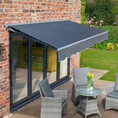 Primrose Awnings 2.5m x 2.0m Retractable Electric Half Cassette Charcoal Frame Charcoal Awning Outdoor Patio Canopy