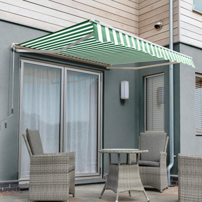 Primrose Awnings 2.5m x 2.0m Retractable Electric Half Cassette Green & White Awning Outdoor Patio Canopy