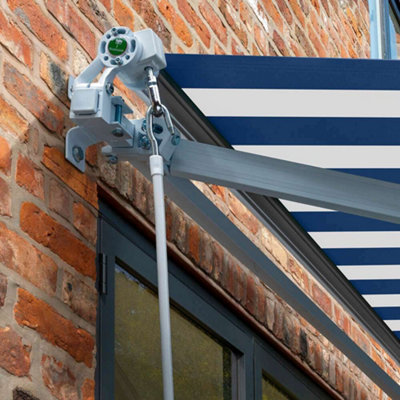 Primrose Awnings 2.5m x 2.0m Retractable Manual Blue & White Awning Outdoor Patio Canopy - 4