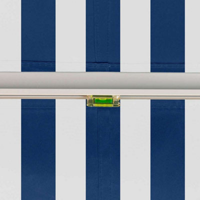 Primrose Awnings 2.5m x 2.0m Retractable Manual Blue & White Awning Outdoor Patio Canopy - 6