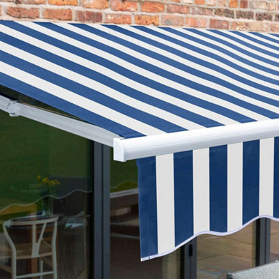 Primrose Awnings 2.5m x 2.0m Retractable Manual Blue & White Awning Outdoor Patio Canopy - 7