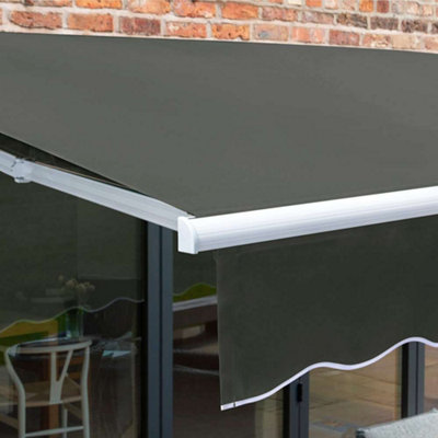 Primrose Awnings 2.5m x 2.0m Retractable Manual Charcoal Awning Outdoor Patio Canopy - 7