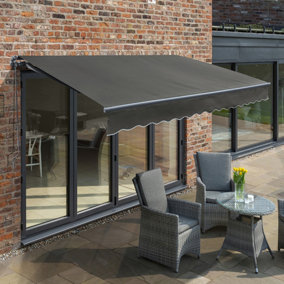 Primrose Awnings 2.5m x 2.0m Retractable Manual Charcoal Frame Charcoal Awning Outdoor Patio Canopy