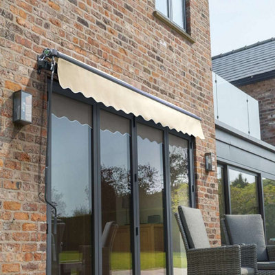 Primrose Awnings 2.5m x 2.0m Retractable Manual Charcoal Frame Ivory Awning Outdoor Patio Canopy - 3