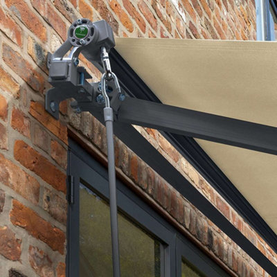 Primrose Awnings 2.5m x 2.0m Retractable Manual Charcoal Frame Ivory Awning Outdoor Patio Canopy - 5