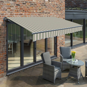 Primrose Awnings 2.5m x 2.0m Retractable Manual Charcoal Frame Multistripe Awning Outdoor Patio Canopy