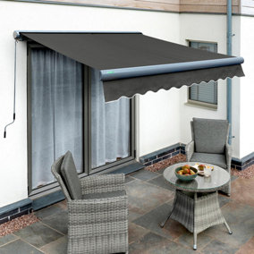 Primrose Awnings 2.5m x 2.0m Retractable Manual Full Cassette Charcoal Frame Charcoal Awning Outdoor Patio Canopy