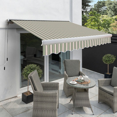Primrose Awnings 2.5m x 2.0m Retractable Manual Full Cassette Multistripe Awning Outdoor Patio Canopy