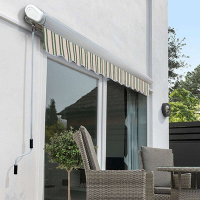 Primrose Awnings 2.5m x 2.0m Retractable Manual Full Cassette Multistripe Awning Outdoor Patio Canopy - 5