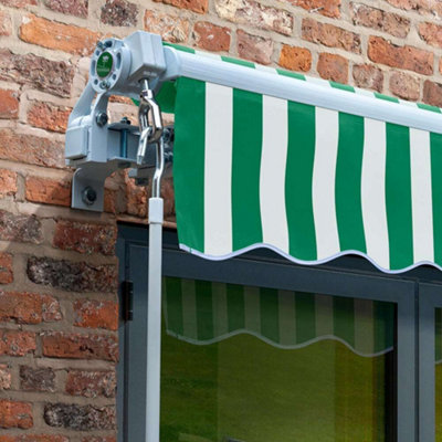 Primrose Awnings 2.5m x 2.0m Retractable Manual Green & White Awning Outdoor Patio Canopy