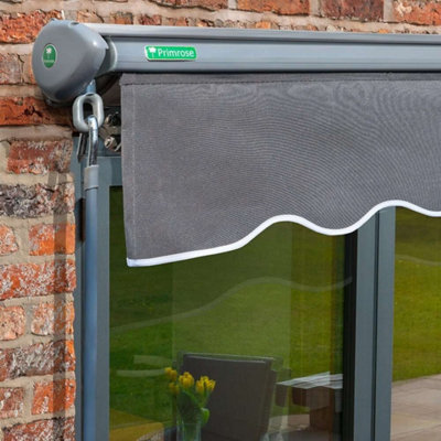 Primrose Awnings 2.5m x 2.0m Retractable Manual Half Cassette Charcoal Frame Charcoal Awning Outdoor Patio Canopy