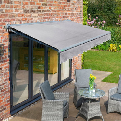 Primrose Awnings 2.5m x 2.0m Retractable Manual Half Cassette Charcoal Frame Silver Awning Outdoor Patio Canopy